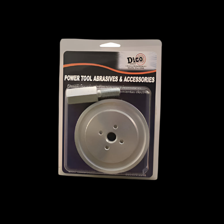 Power tool abrasive accessory in packaging on a gray background
