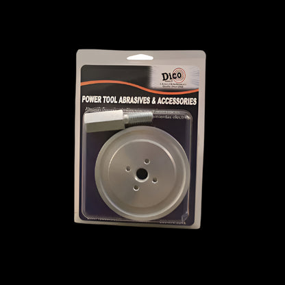 Power tool abrasive accessory in packaging on a gray background