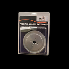 Power tool abrasive accessory in packaging on a gray background