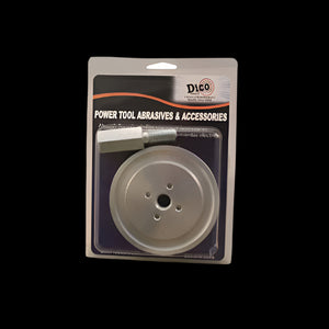 Power tool abrasive accessory in packaging on a gray background