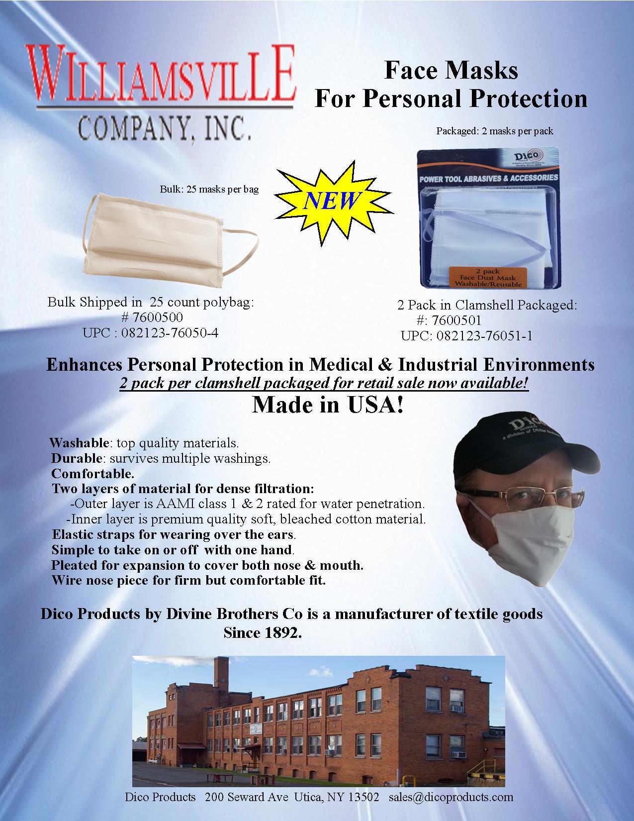 Face Masks Made in USA #7600501--  Two per pack NEW LOWER PRICE