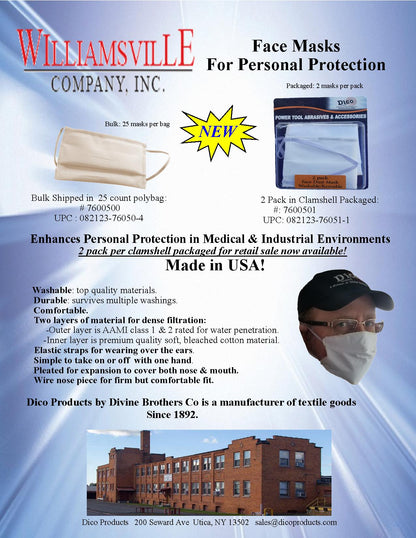Face Masks Made in USA #7600501--  Two per pack NEW LOWER PRICE